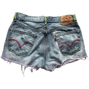 Vintage Levis Reworked Distressed Painted Bleach Dye Cutoff Festival Shorts Sz M